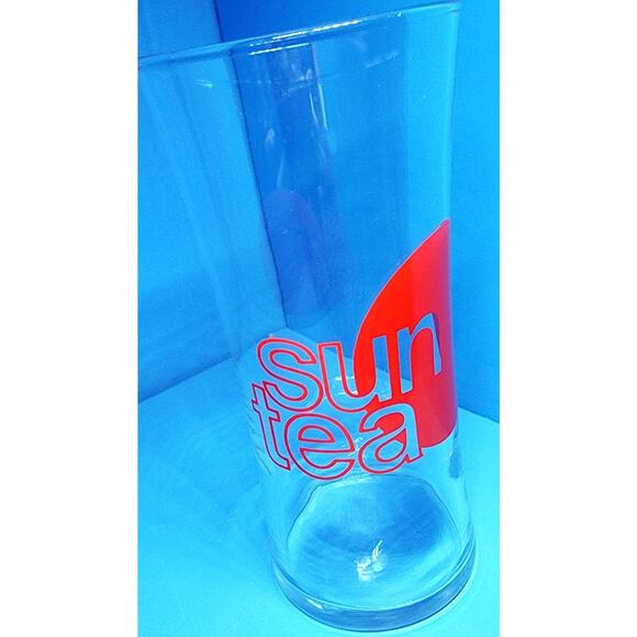 Sun Tea Drinking Glass / Cup 6 1/2" Clear Red Graphics Retro Ice Drinks See Pic - Picture 7 of 7